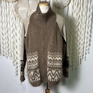 RARE! Free People Angora Blend Zip Front Mama Bear Oversized Sweater Size M